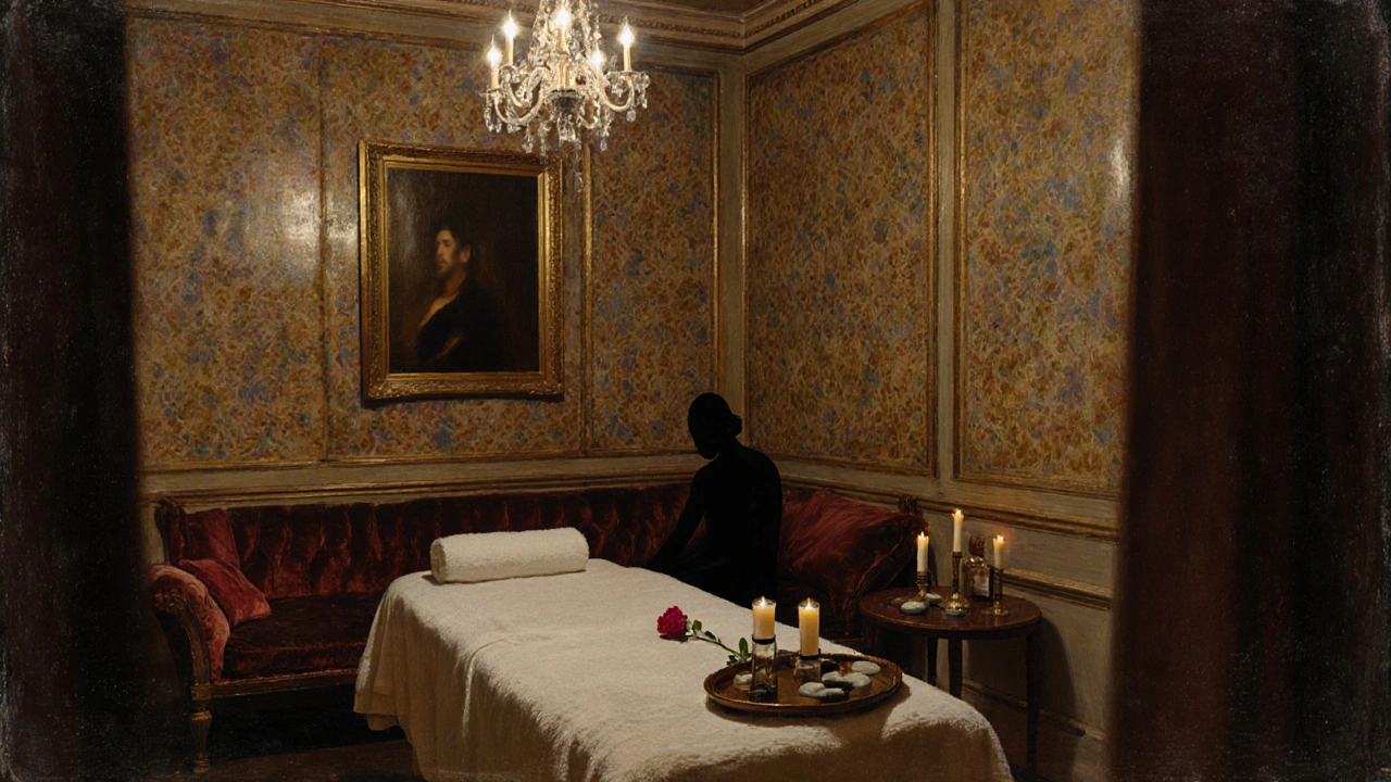 Bohemian Montmartre studio interior with candlelight, oils and relaxed figure.