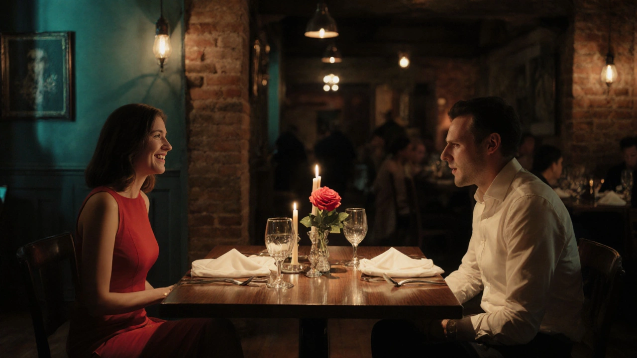 Intimate candlelit dinner for two at Le Pavillon des Canaux with elegant table setting.