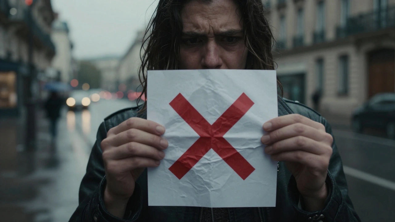 Person frustrated with crumpled paper in Paris street