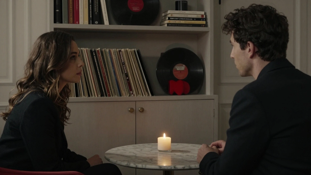 A private Paris apartment where two people share a quiet, meaningful conversation.