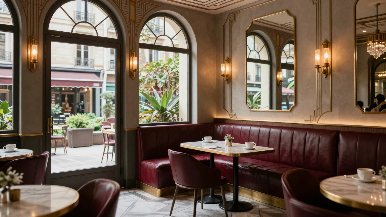 Elegant café interior with natural light near Avenue de Breteuil