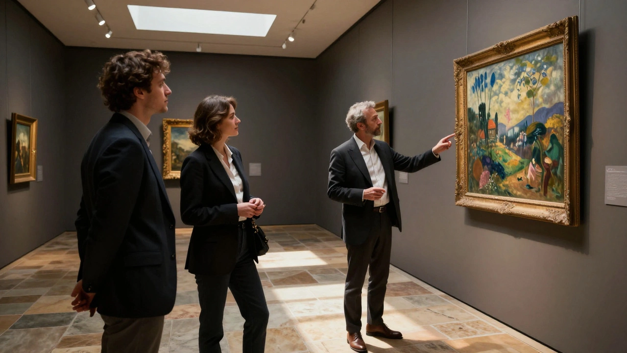 Guests viewing art during a private guided museum tour session.